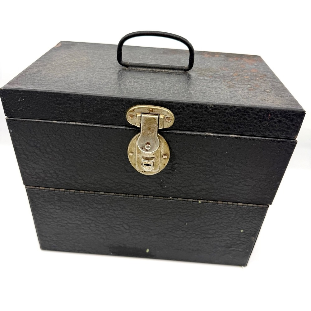 Vintage Eagle Lock Co Metal Cash Box Strongbox 12.5" Black Terryville Conn